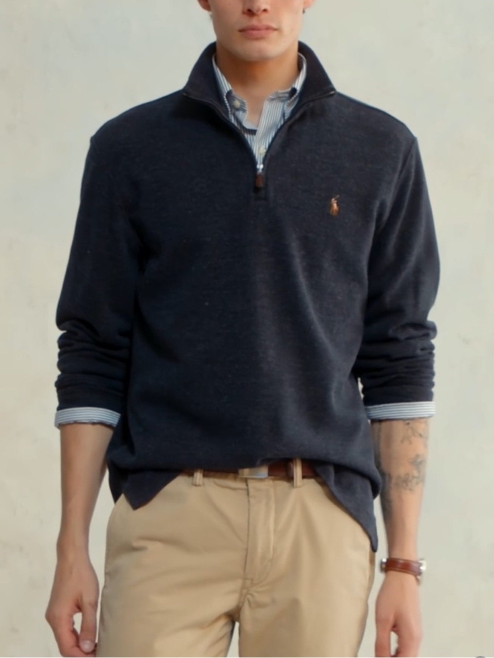 Polo Ralph Lauren Estate Rib Quarter-Zip Pullover Sweater Gray L